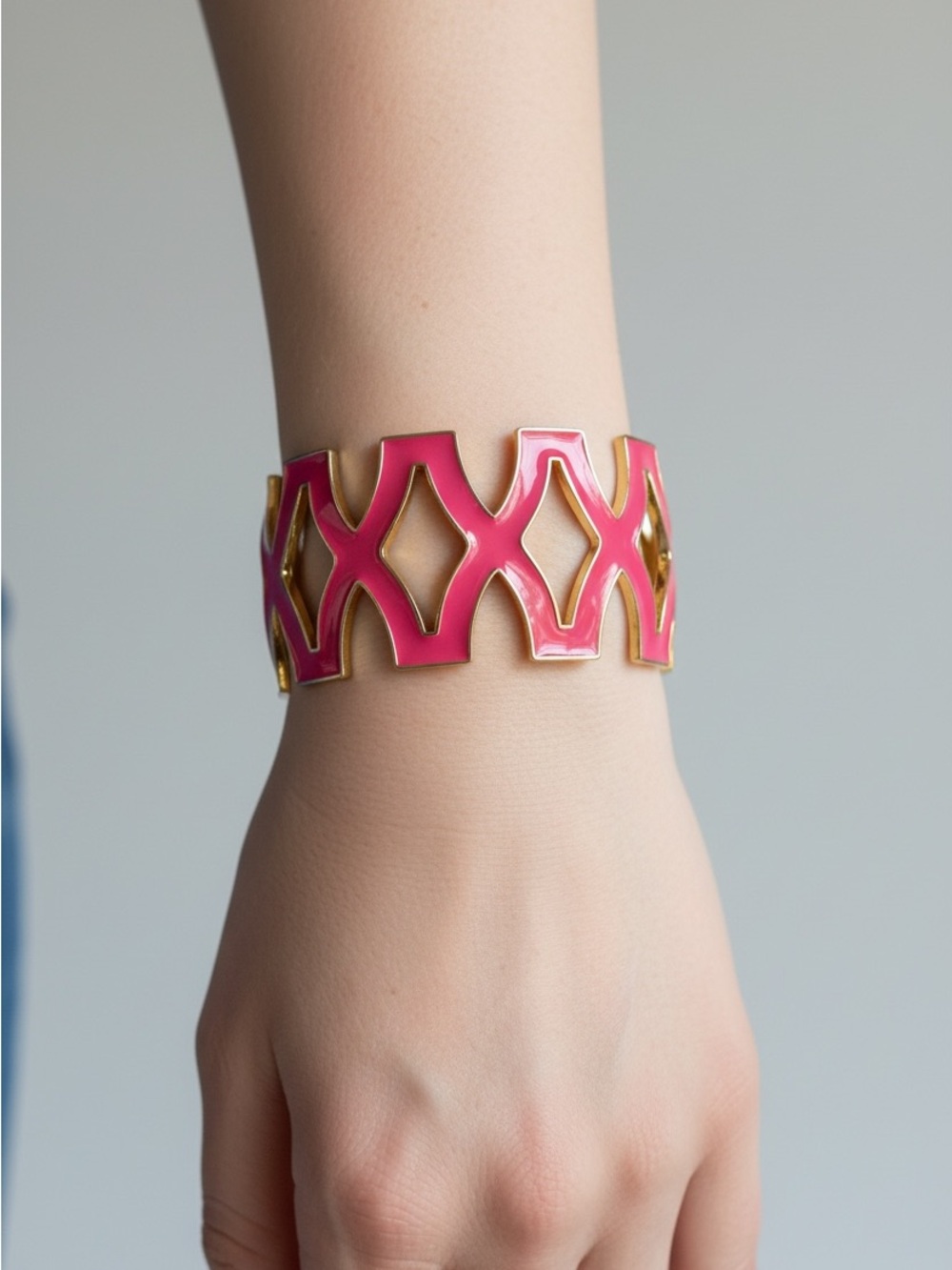 9/23 Pink Gold Cutout Enamel Cuff Bracelet - Women Accessories